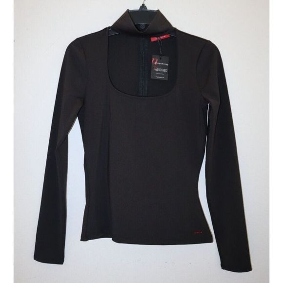 n:philanthropy Women's Sz S Black Long Sleeve Distressed Keyhole Choker Neck Top - Picture 1 of 10